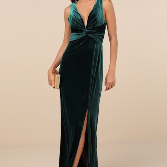 Lulus Enhanced Aura Emerald Green Velvet Cowl-back Maxi Dress - Size S - Picture 1 of 1